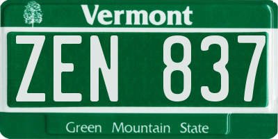 VT license plate ZEN837