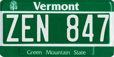 VT license plate ZEN847