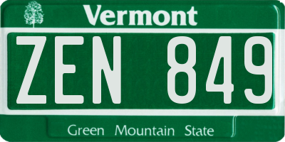 VT license plate ZEN849