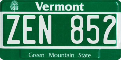 VT license plate ZEN852