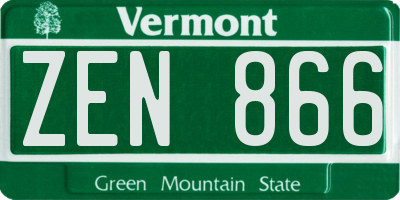VT license plate ZEN866
