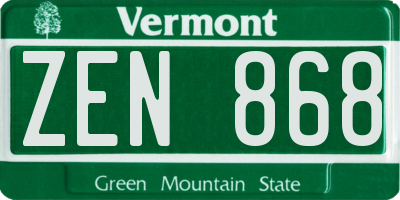 VT license plate ZEN868