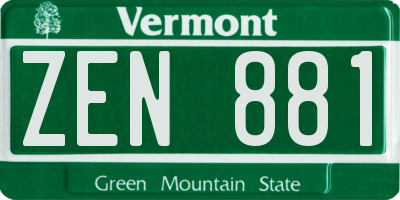 VT license plate ZEN881