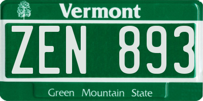 VT license plate ZEN893