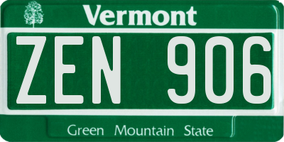 VT license plate ZEN906