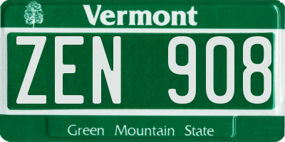 VT license plate ZEN908