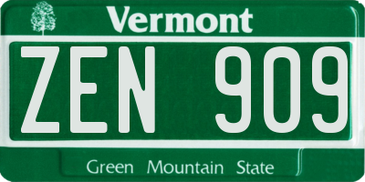 VT license plate ZEN909