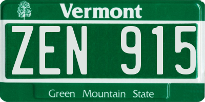 VT license plate ZEN915