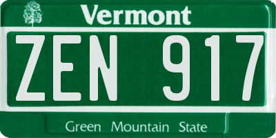 VT license plate ZEN917