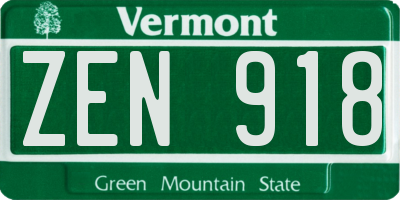 VT license plate ZEN918
