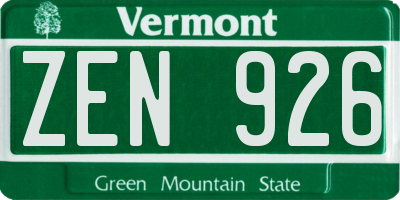 VT license plate ZEN926