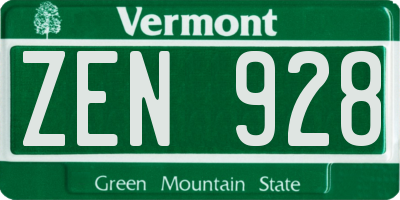 VT license plate ZEN928