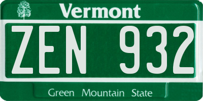 VT license plate ZEN932