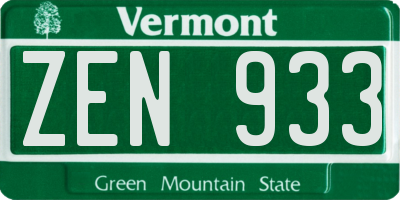VT license plate ZEN933