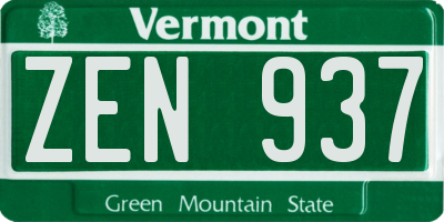 VT license plate ZEN937