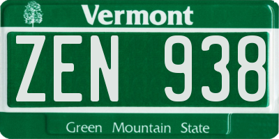 VT license plate ZEN938
