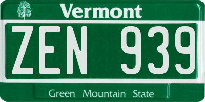 VT license plate ZEN939