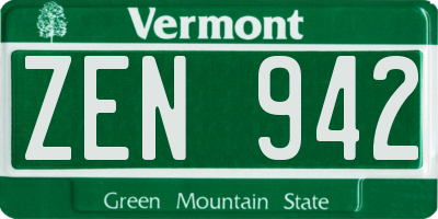 VT license plate ZEN942