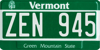 VT license plate ZEN945