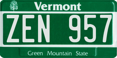 VT license plate ZEN957