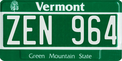 VT license plate ZEN964