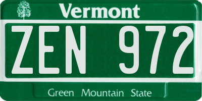 VT license plate ZEN972