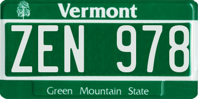 VT license plate ZEN978