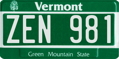 VT license plate ZEN981