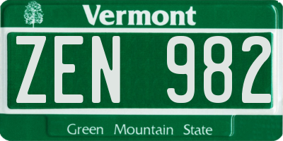 VT license plate ZEN982
