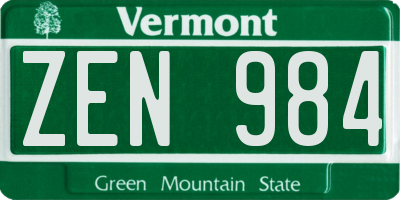VT license plate ZEN984