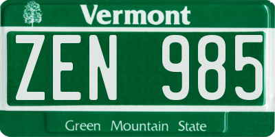 VT license plate ZEN985