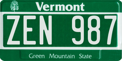 VT license plate ZEN987