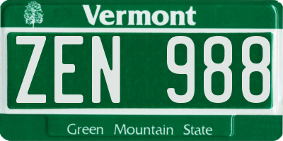 VT license plate ZEN988