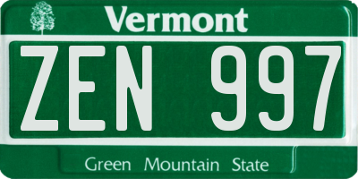 VT license plate ZEN997