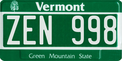VT license plate ZEN998