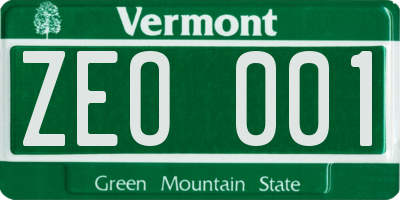 VT license plate ZEO001