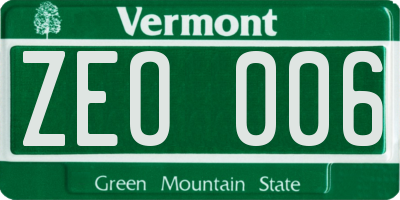 VT license plate ZEO006