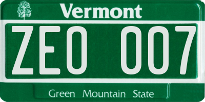 VT license plate ZEO007