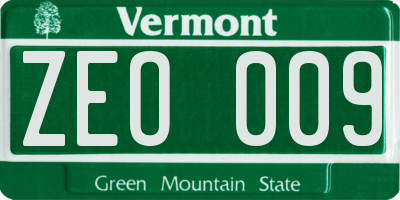 VT license plate ZEO009
