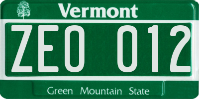 VT license plate ZEO012