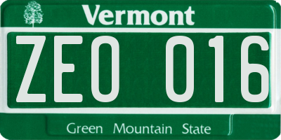 VT license plate ZEO016