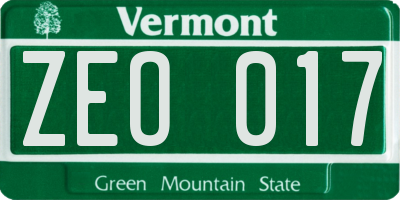 VT license plate ZEO017