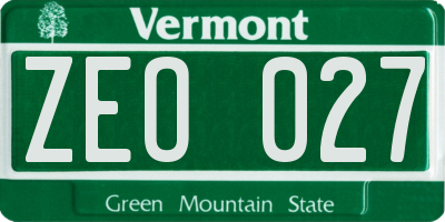 VT license plate ZEO027