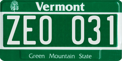 VT license plate ZEO031