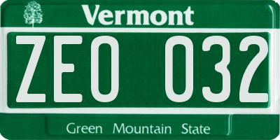 VT license plate ZEO032