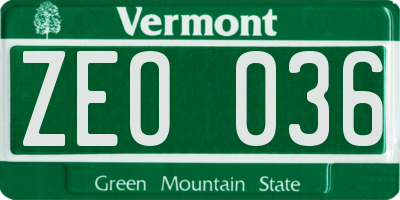 VT license plate ZEO036