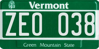 VT license plate ZEO038