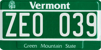 VT license plate ZEO039