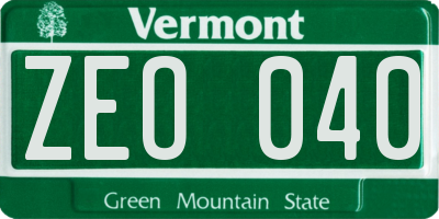 VT license plate ZEO040