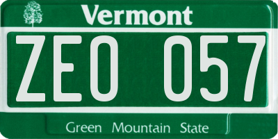 VT license plate ZEO057
